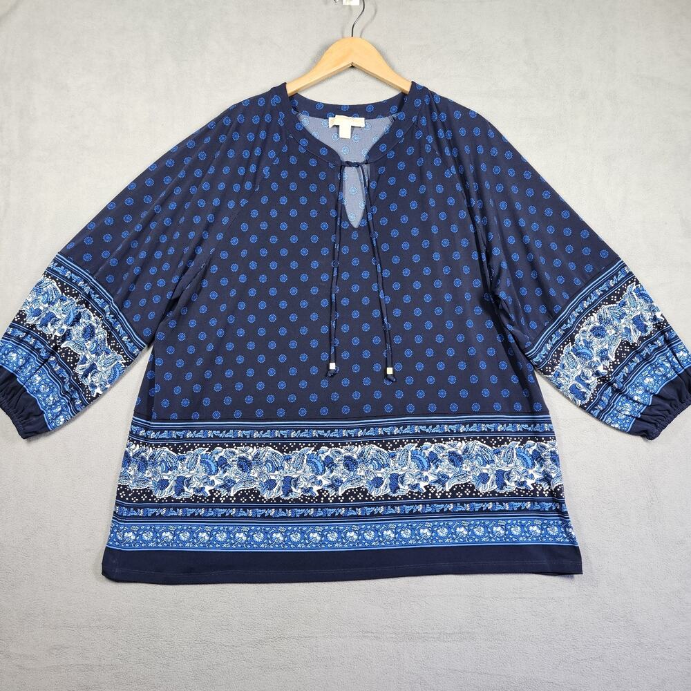 Michael Michael Kors‎ Blouse Womens 2X Blue Office Career Church Keyhole Plus